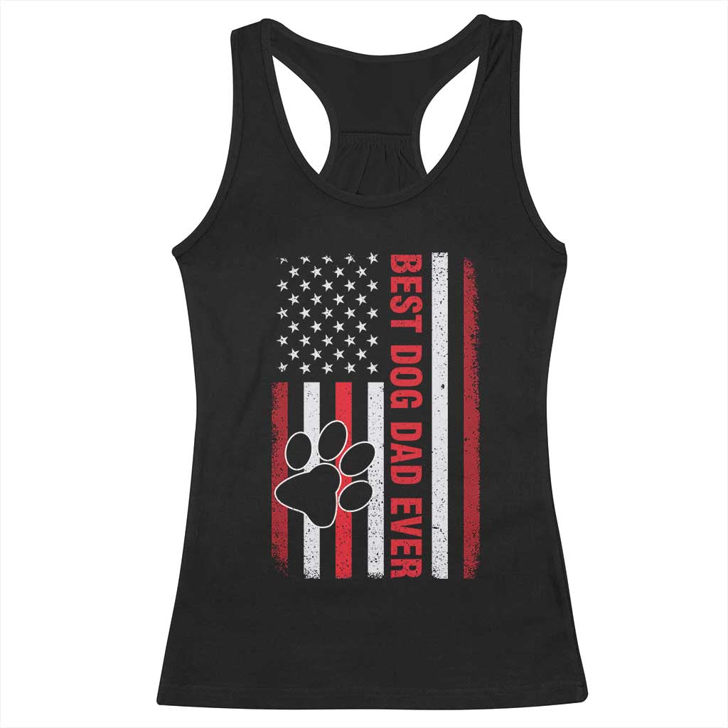 Funny Best Dog Dad Ever Racerback Tank Top Fathers Day Vintage American Flag Paw Prints TS11 Black Print Your Wear