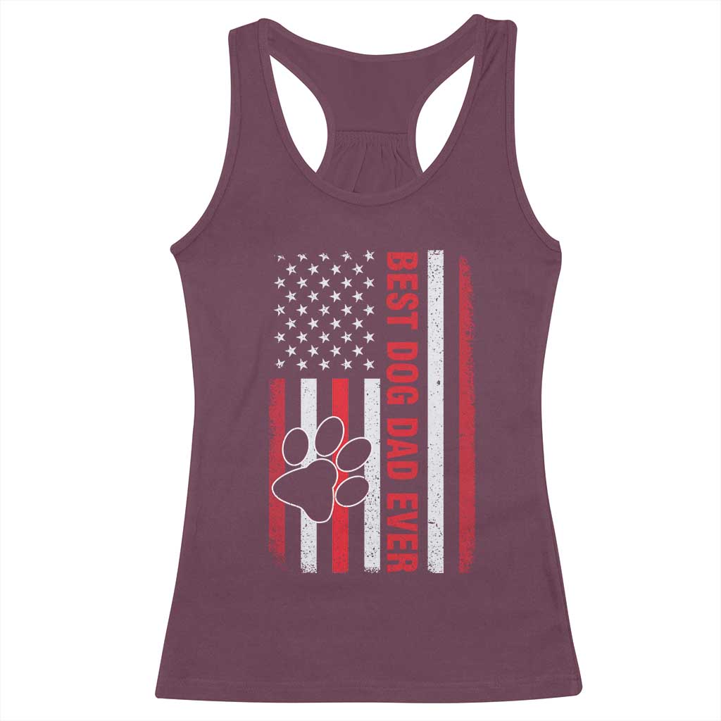 Funny Best Dog Dad Ever Racerback Tank Top Fathers Day Vintage American Flag Paw Prints TS11 Maroon Print Your Wear