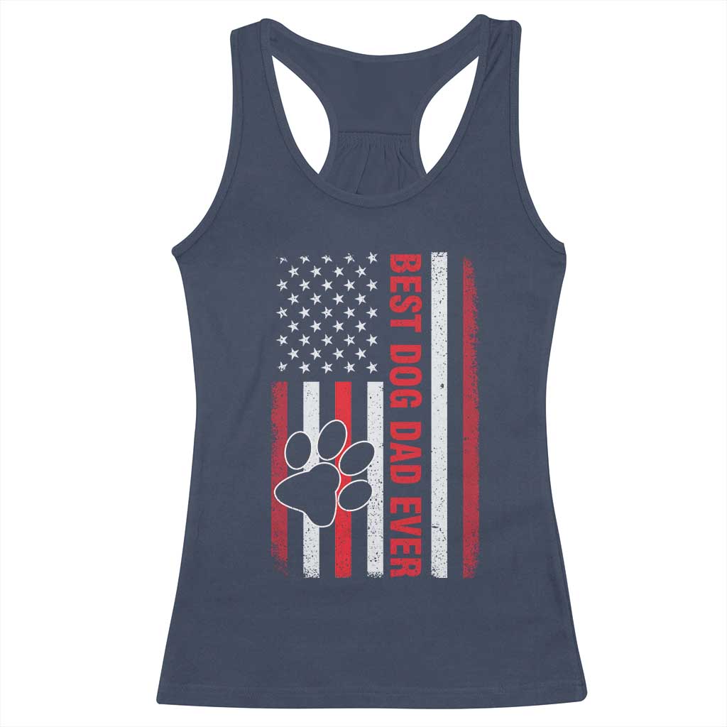 Funny Best Dog Dad Ever Racerback Tank Top Fathers Day Vintage American Flag Paw Prints TS11 Navy Print Your Wear