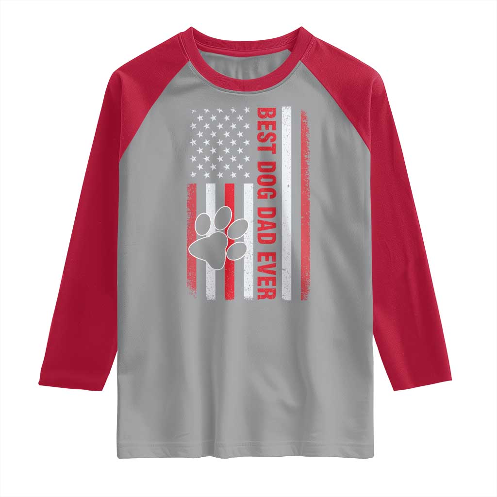 Funny Best Dog Dad Ever Raglan Shirt Fathers Day Vintage American Flag Paw Prints TS11 Sport Gray Red Print Your Wear