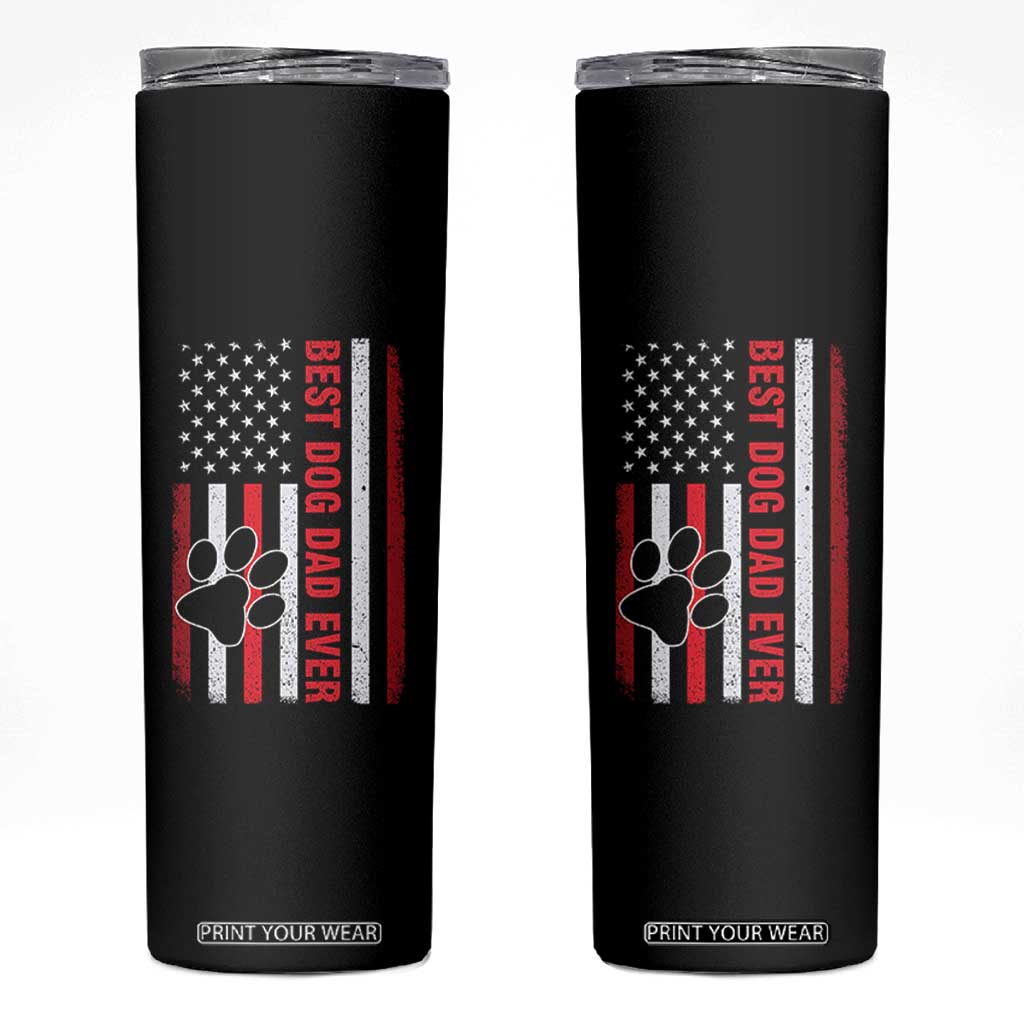 Funny Best Dog Dad Ever Skinny Tumbler Fathers Day Vintage American Flag Paw Prints TS11 Black Print Your Wear