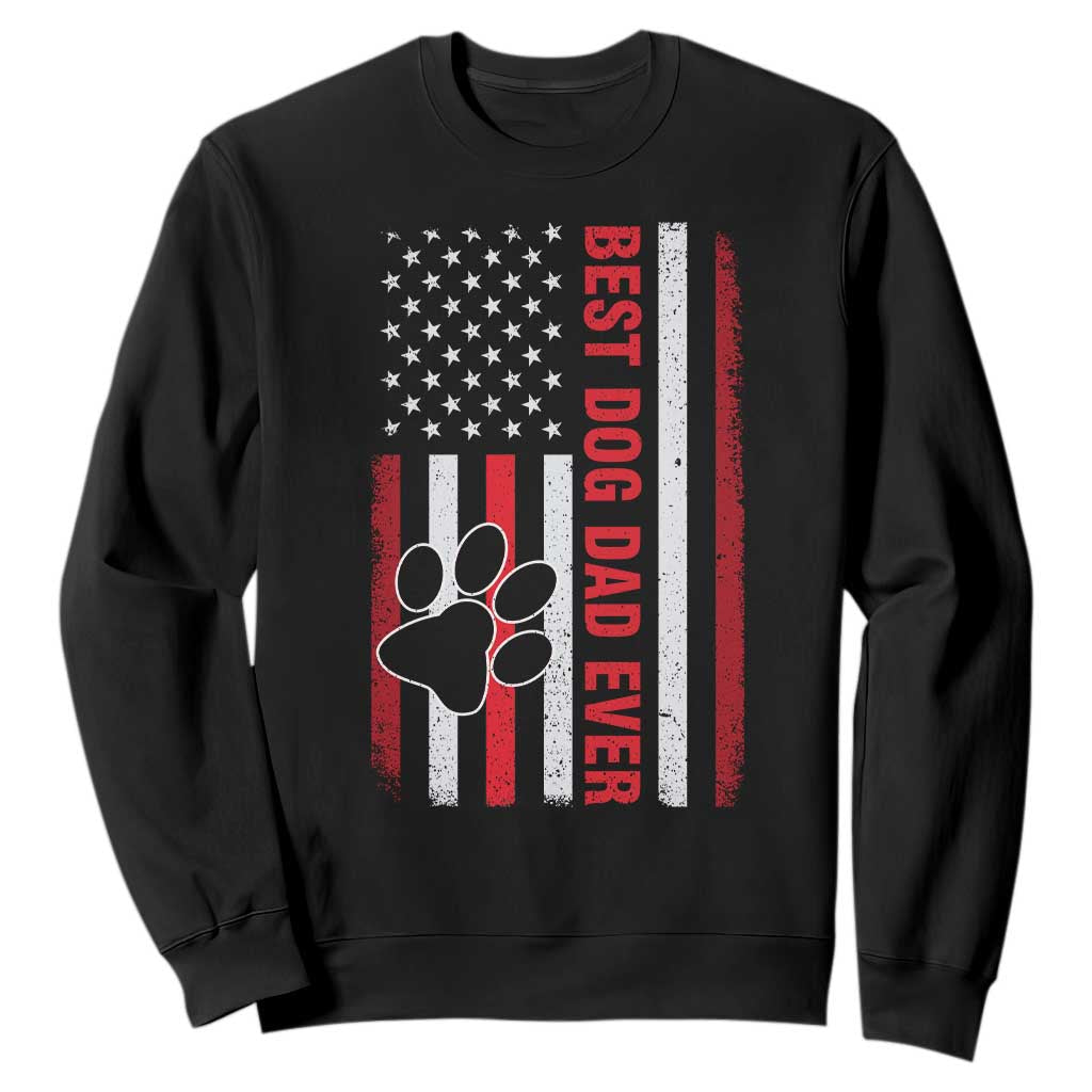 Funny Best Dog Dad Ever Sweatshirt Fathers Day Vintage American Flag Paw Prints TS11 Black Print Your Wear