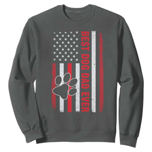 Funny Best Dog Dad Ever Sweatshirt Fathers Day Vintage American Flag Paw Prints TS11 Dark Heather Print Your Wear