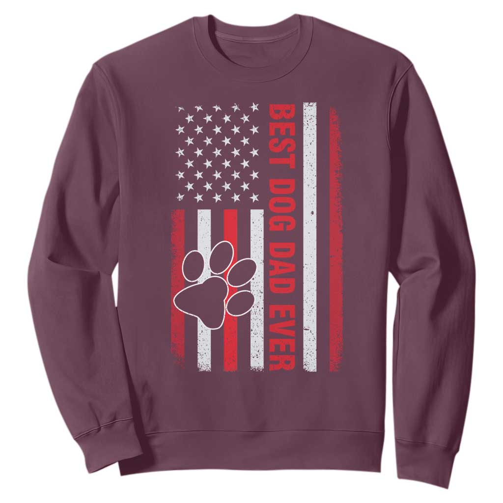 Funny Best Dog Dad Ever Sweatshirt Fathers Day Vintage American Flag Paw Prints TS11 Maroon Print Your Wear
