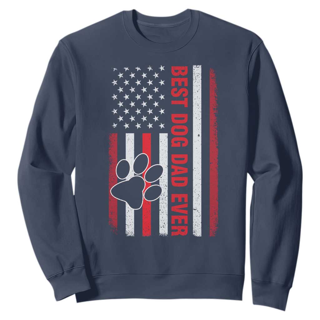 Funny Best Dog Dad Ever Sweatshirt Fathers Day Vintage American Flag Paw Prints TS11 Navy Print Your Wear
