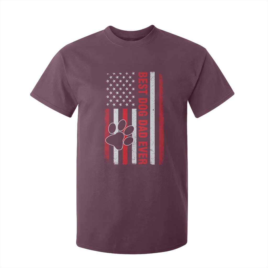 Funny Best Dog Dad Ever T Shirt For Kid Fathers Day Vintage American Flag Paw Prints TS11 Maroon Print Your Wear