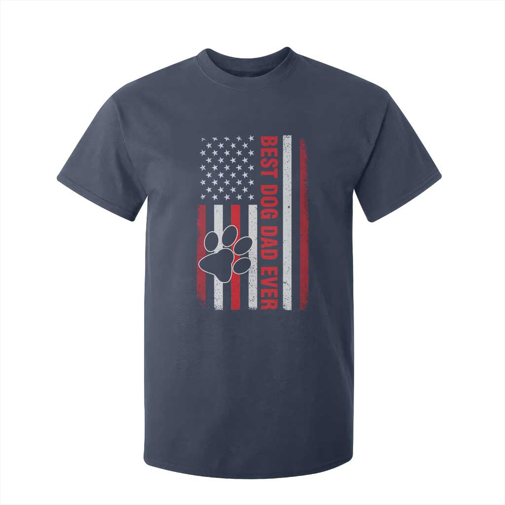 Funny Best Dog Dad Ever T Shirt For Kid Fathers Day Vintage American Flag Paw Prints TS11 Navy Print Your Wear