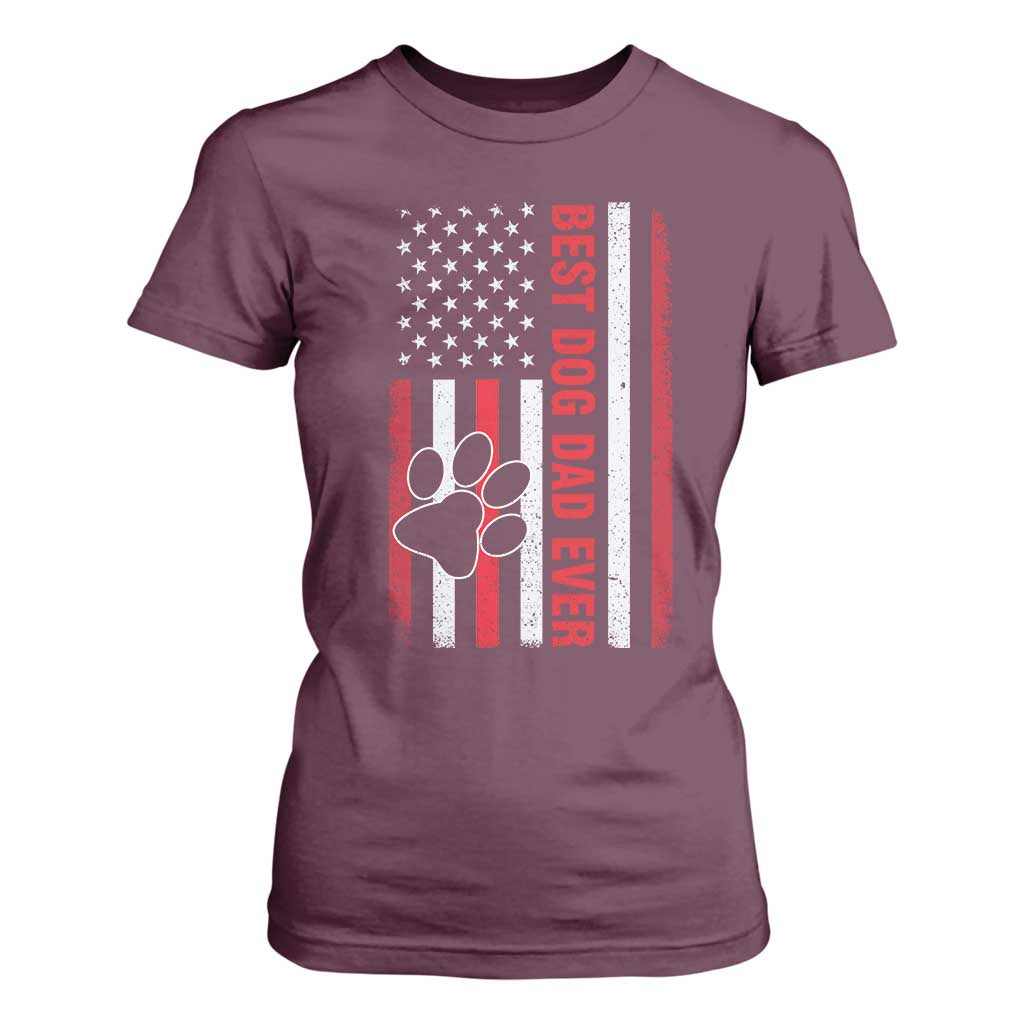 Funny Best Dog Dad Ever T Shirt For Women Fathers Day Vintage American Flag Paw Prints TS11 Maroon Print Your Wear