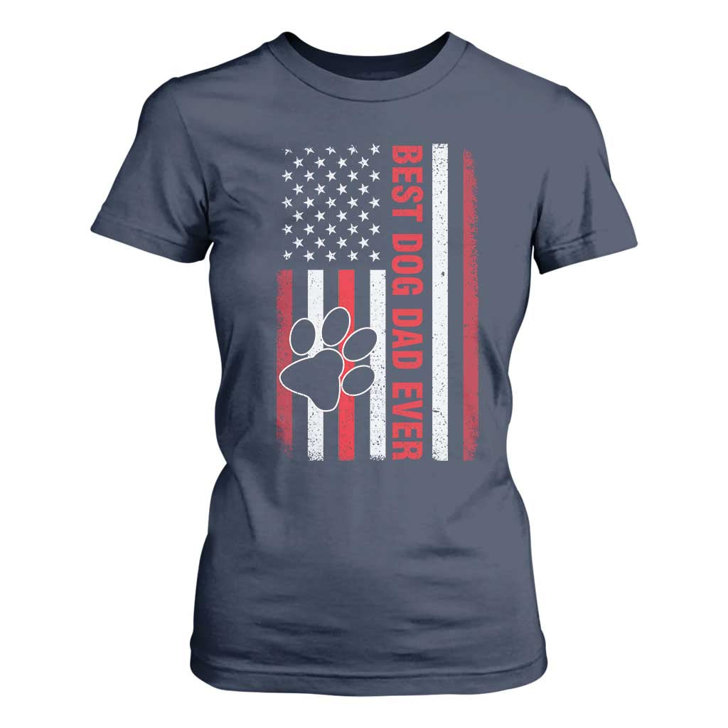 Funny Best Dog Dad Ever T Shirt For Women Fathers Day Vintage American Flag Paw Prints TS11 Navy Print Your Wear