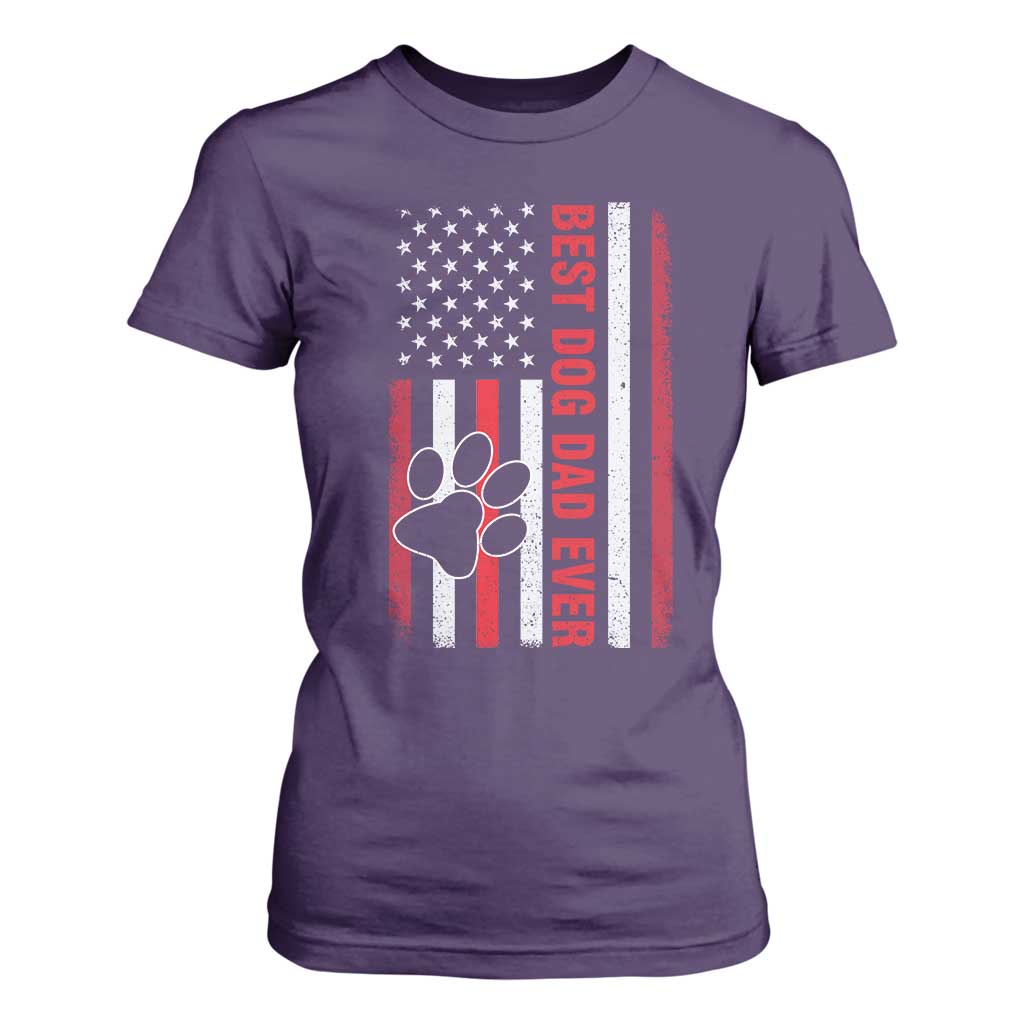 Funny Best Dog Dad Ever T Shirt For Women Fathers Day Vintage American Flag Paw Prints TS11 Purple Print Your Wear