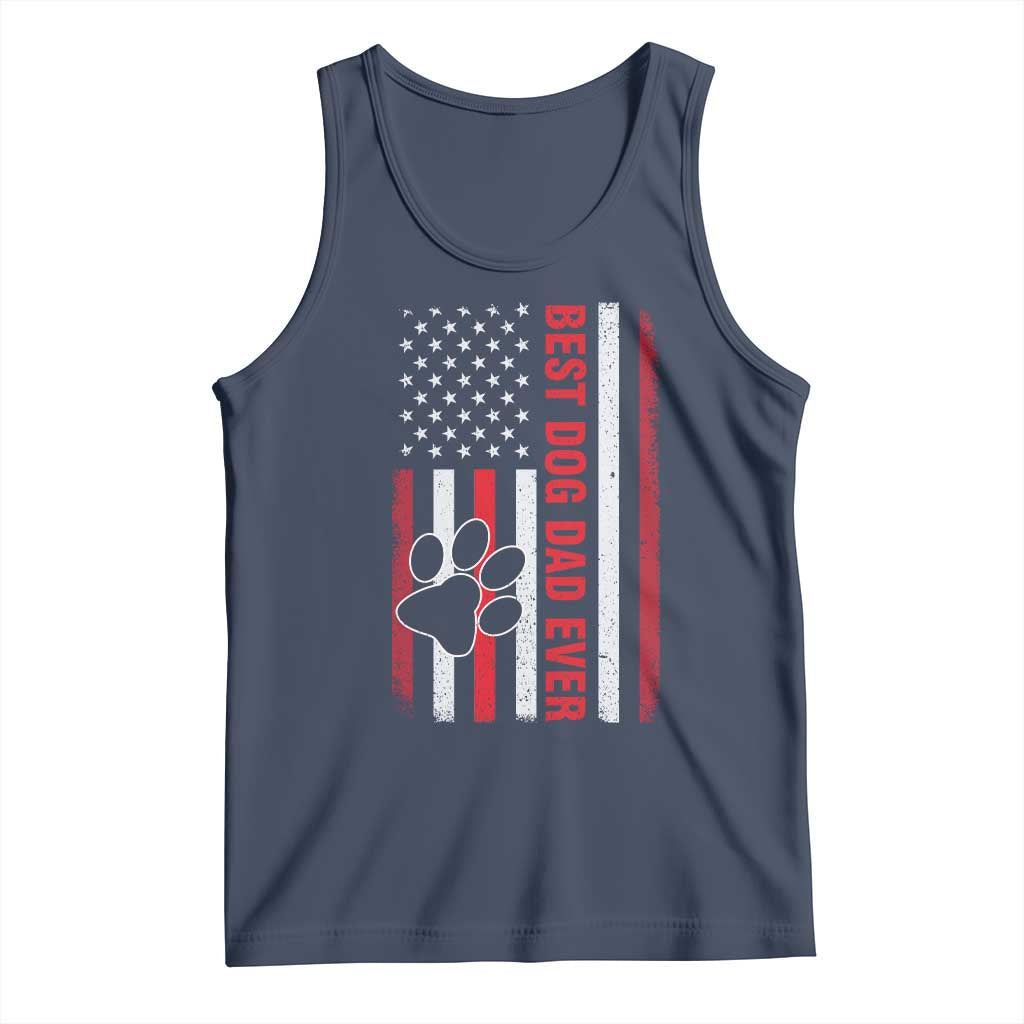 Funny Best Dog Dad Ever Tank Top Fathers Day Vintage American Flag Paw Prints TS11 Navy Print Your Wear