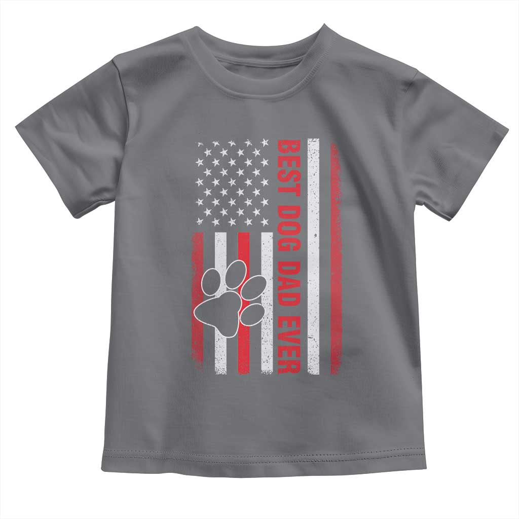 Funny Best Dog Dad Ever Toddler T Shirt Fathers Day Vintage American Flag Paw Prints TS11 Charcoal Print Your Wear