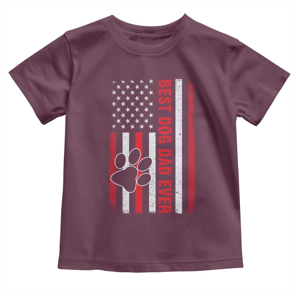 Funny Best Dog Dad Ever Toddler T Shirt Fathers Day Vintage American Flag Paw Prints TS11 Maroon Print Your Wear