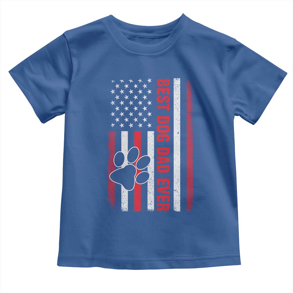 Funny Best Dog Dad Ever Toddler T Shirt Fathers Day Vintage American Flag Paw Prints TS11 Royal Blue Print Your Wear