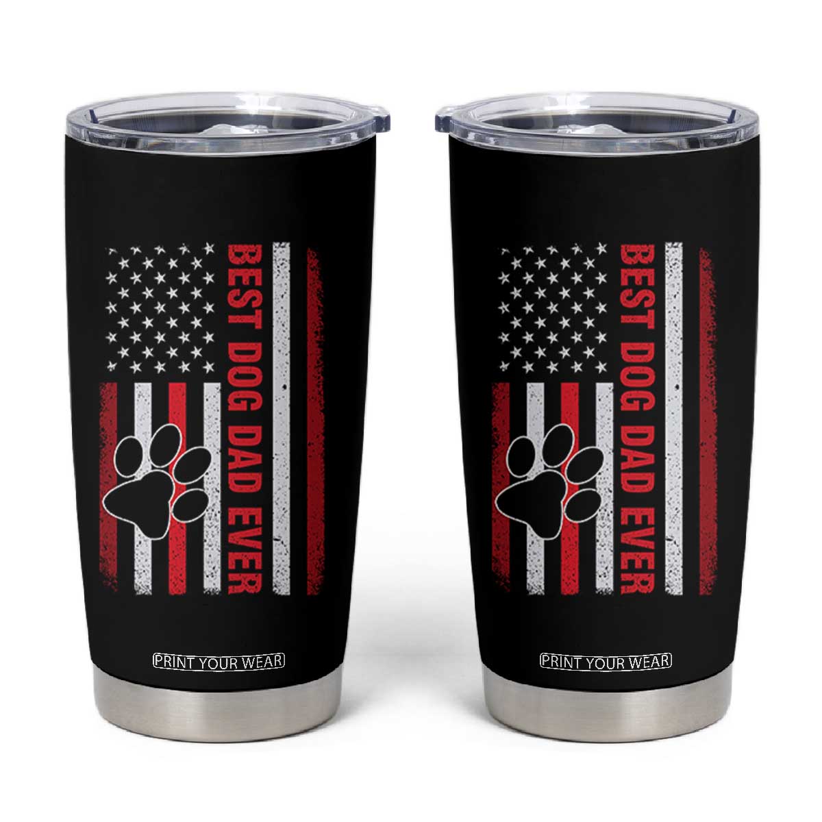 Funny Best Dog Dad Ever Tumbler Cup Fathers Day Vintage American Flag Paw Prints TS11 Black Print Your Wear