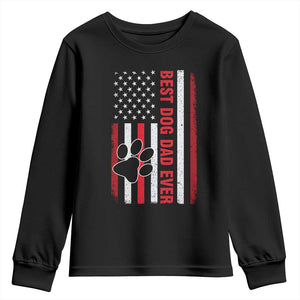 Funny Best Dog Dad Ever Youth Sweatshirt Fathers Day Vintage American Flag Paw Prints TS11 Black Print Your Wear