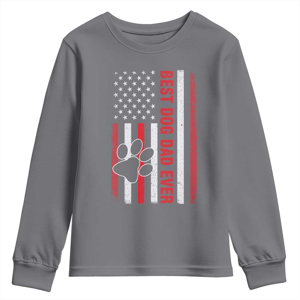 Funny Best Dog Dad Ever Youth Sweatshirt Fathers Day Vintage American Flag Paw Prints TS11 Charcoal Print Your Wear