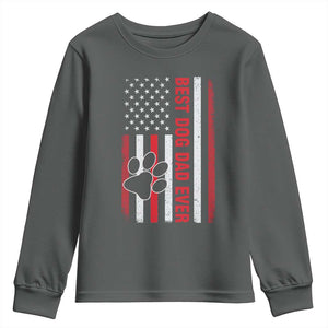 Funny Best Dog Dad Ever Youth Sweatshirt Fathers Day Vintage American Flag Paw Prints TS11 Dark Heather Print Your Wear