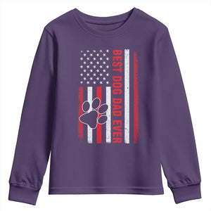 Funny Best Dog Dad Ever Youth Sweatshirt Fathers Day Vintage American Flag Paw Prints TS11 Purple Print Your Wear