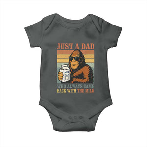 Funny Bigfoot Dad Baby Onesie Just A Dad Who Always Came Back With The Milk Retro Father's Day TS02 Dark Heather Print Your Wear