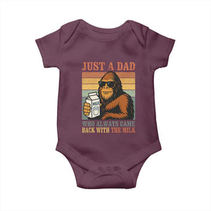 Funny Bigfoot Dad Baby Onesie Just A Dad Who Always Came Back With The Milk Retro Father's Day TS02 Maroon Print Your Wear