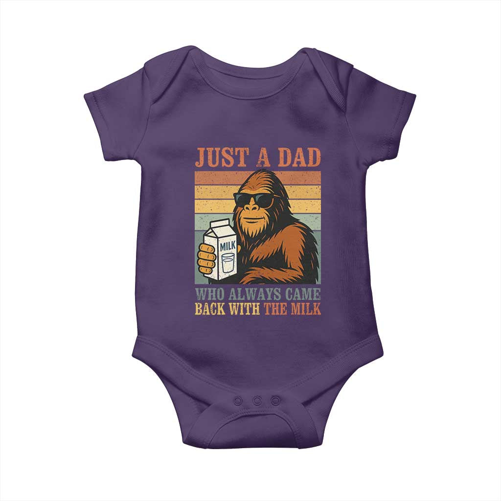 Funny Bigfoot Dad Baby Onesie Just A Dad Who Always Came Back With The Milk Retro Father's Day TS02 Purple Print Your Wear
