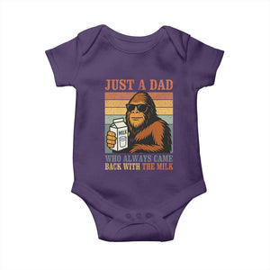 Funny Bigfoot Dad Baby Onesie Just A Dad Who Always Came Back With The Milk Retro Father's Day TS02 Purple Print Your Wear