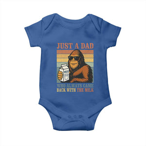 Funny Bigfoot Dad Baby Onesie Just A Dad Who Always Came Back With The Milk Retro Father's Day TS02 Royal Blue Print Your Wear