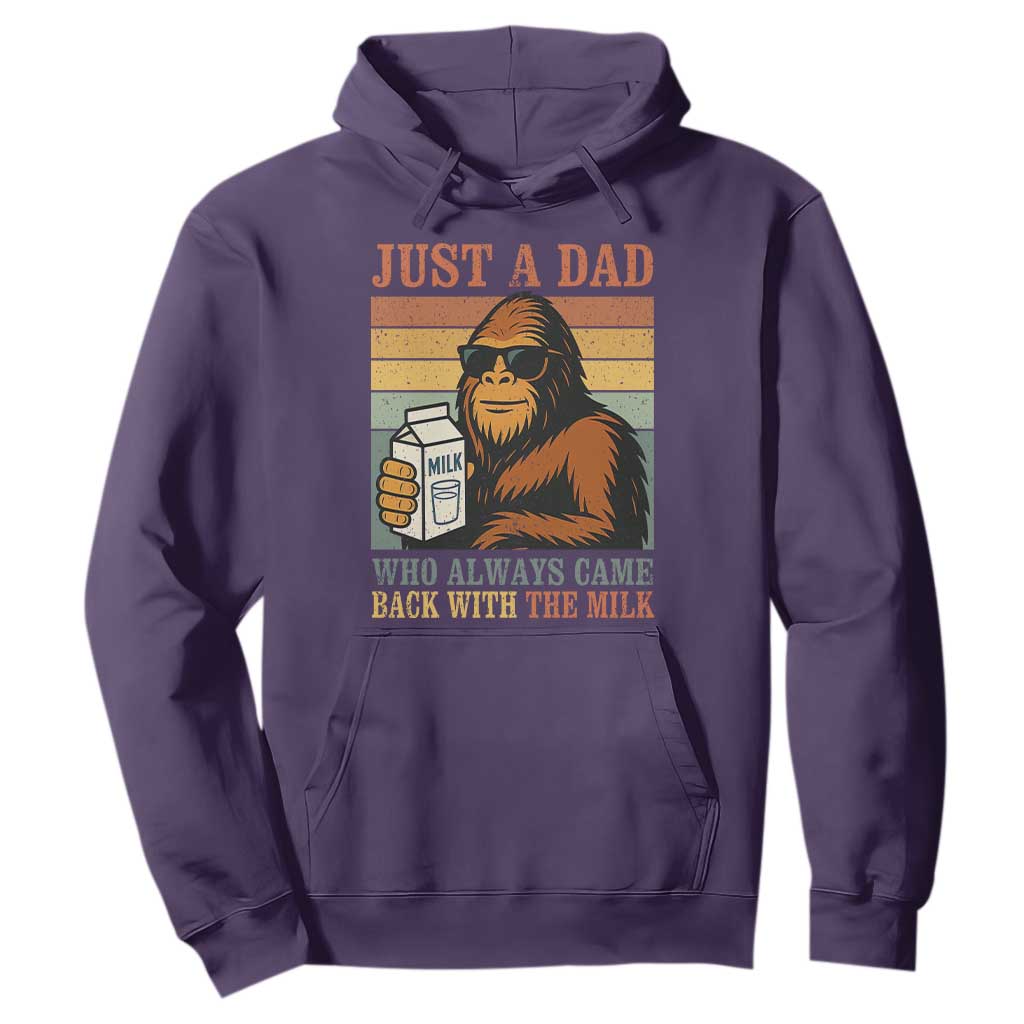 Funny Bigfoot Dad Hoodie Just A Dad Who Always Came Back With The Milk Retro Father's Day TS02 Purple Print Your Wear