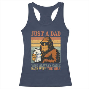 Funny Bigfoot Dad Racerback Tank Top Just A Dad Who Always Came Back With The Milk Retro Father's Day TS02 Navy Print Your Wear