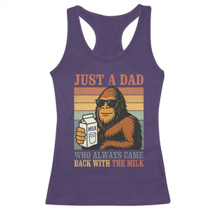 Funny Bigfoot Dad Racerback Tank Top Just A Dad Who Always Came Back With The Milk Retro Father's Day TS02 Purple Print Your Wear