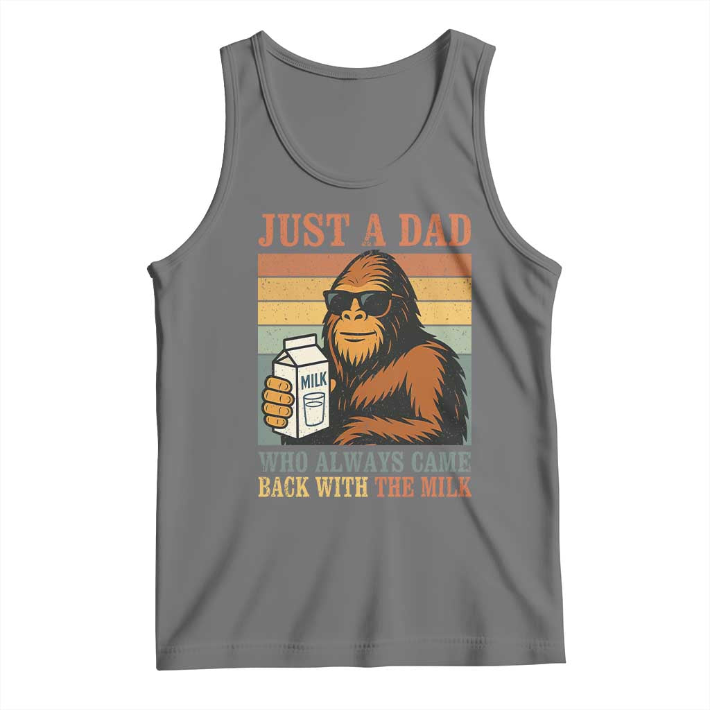 Funny Bigfoot Dad Tank Top Just A Dad Who Always Came Back With The Milk Retro Father's Day TS02 Black Heather Print Your Wear