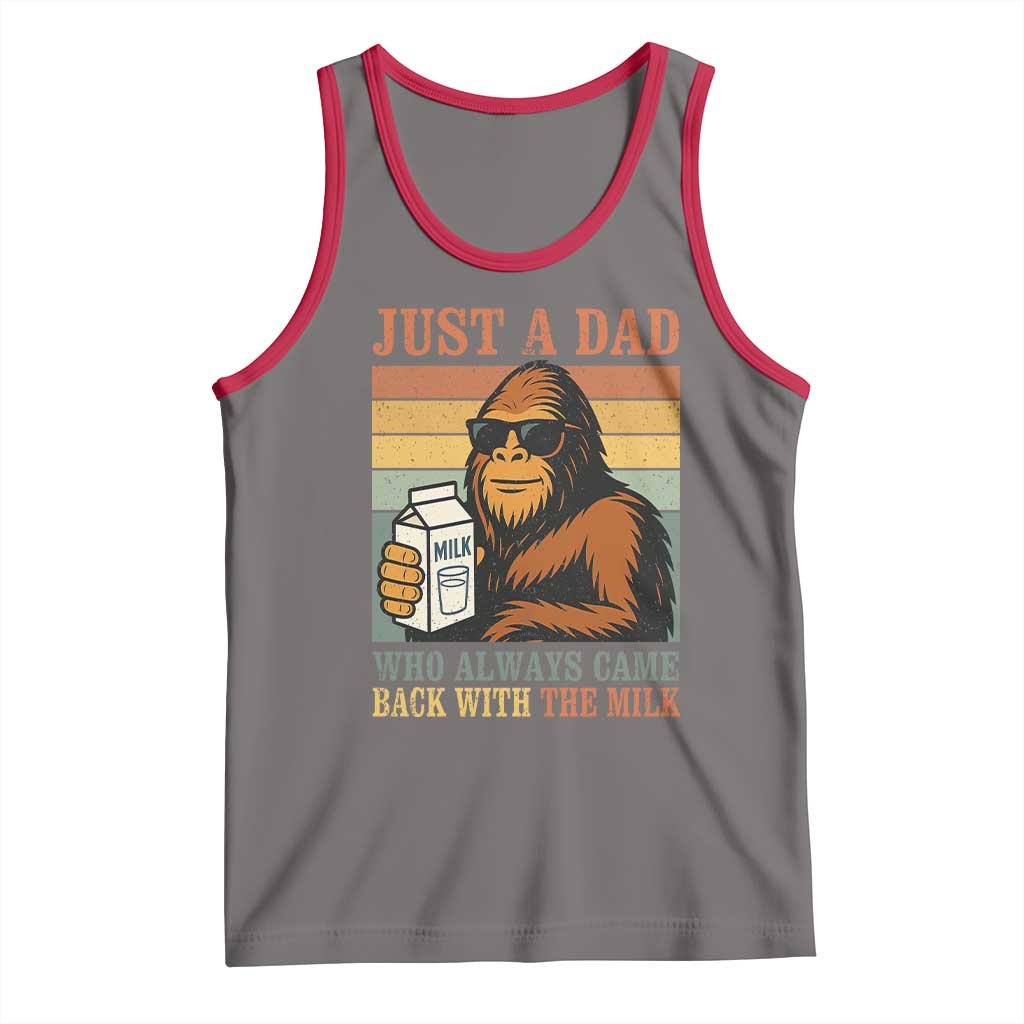 Funny Bigfoot Dad Tank Top Just A Dad Who Always Came Back With The Milk Retro Father's Day TS02 Deep Heather Red Print Your Wear