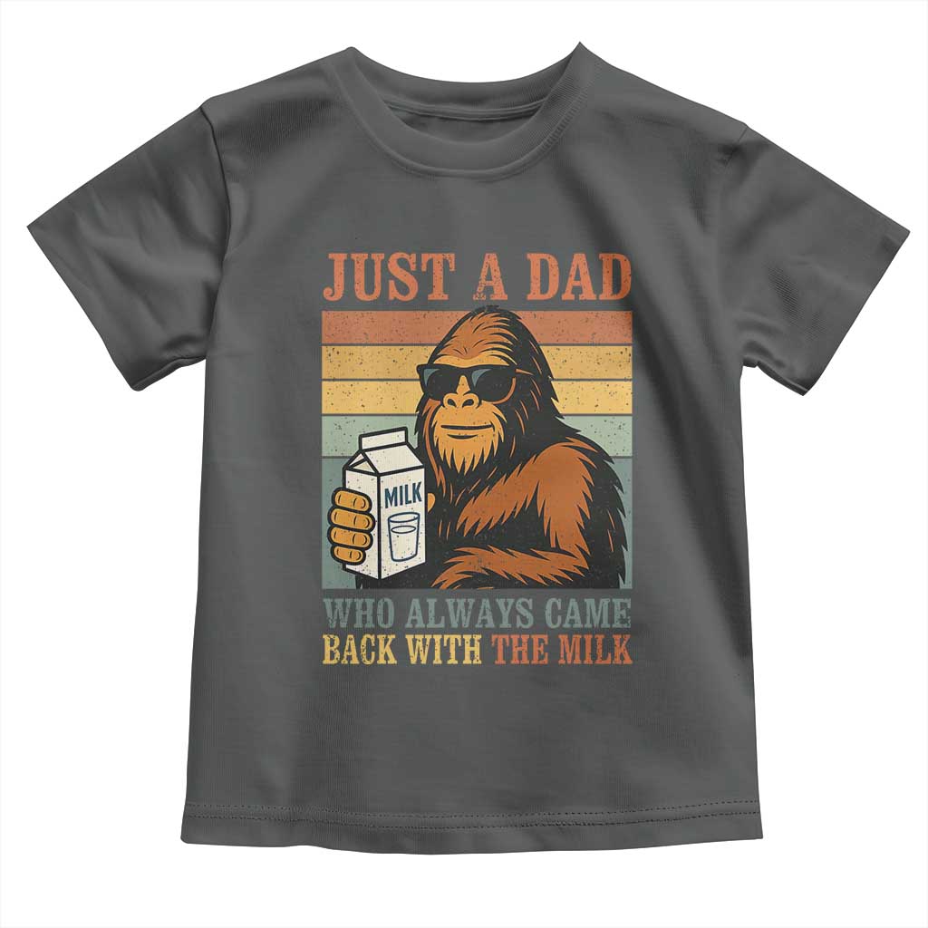 Funny Bigfoot Dad Toddler T Shirt Just A Dad Who Always Came Back With The Milk Retro Father's Day TS02 Dark Heather Print Your Wear