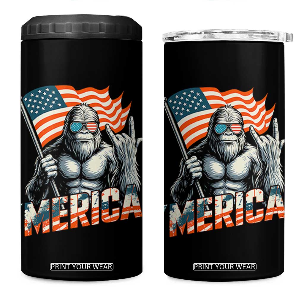 Funny Bigfoot Merica 4th Of July 4 in 1 Can Cooler Tumbler American Flag Patriotic Sasquatch TS11 One Size: 16 oz Black Print Your Wear