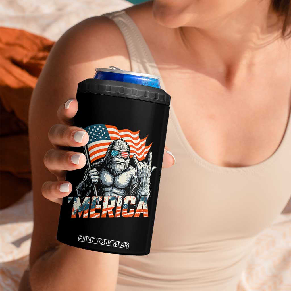 Funny Bigfoot Merica 4th Of July 4 in 1 Can Cooler Tumbler American Flag Patriotic Sasquatch TS11 Print Your Wear