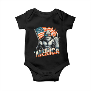 Funny Bigfoot Merica 4th Of July Baby Onesie American Flag Patriotic Sasquatch TS11 Black Print Your Wear