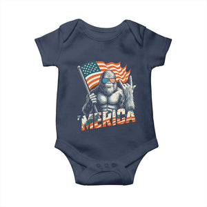 Funny Bigfoot Merica 4th Of July Baby Onesie American Flag Patriotic Sasquatch TS11 Navy Print Your Wear