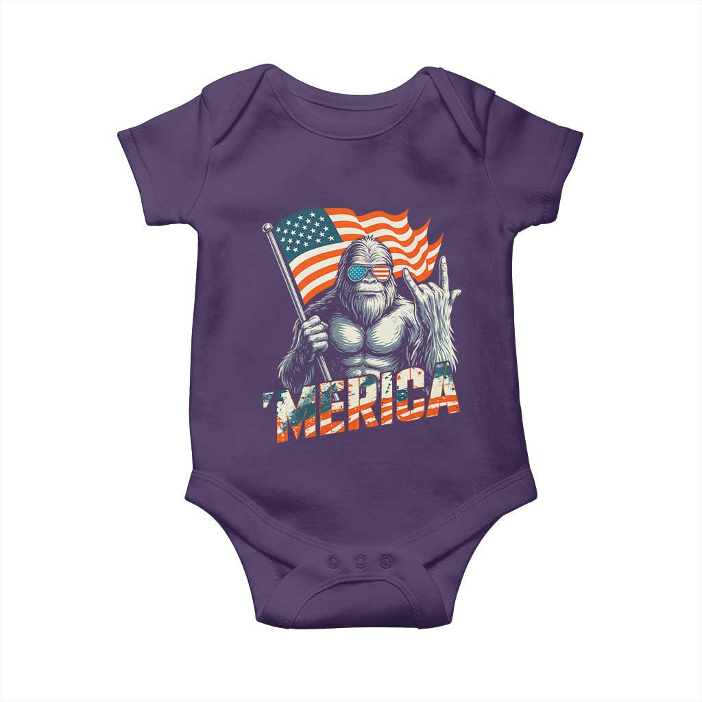 Funny Bigfoot Merica 4th Of July Baby Onesie American Flag Patriotic Sasquatch TS11 Purple Print Your Wear