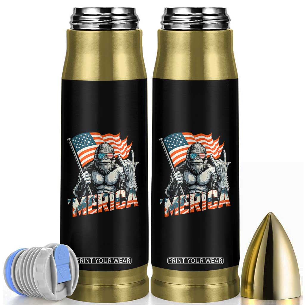 Funny Bigfoot Merica 4th Of July Bullet Tumbler American Flag Patriotic Sasquatch TS11 Black Print Your Wear
