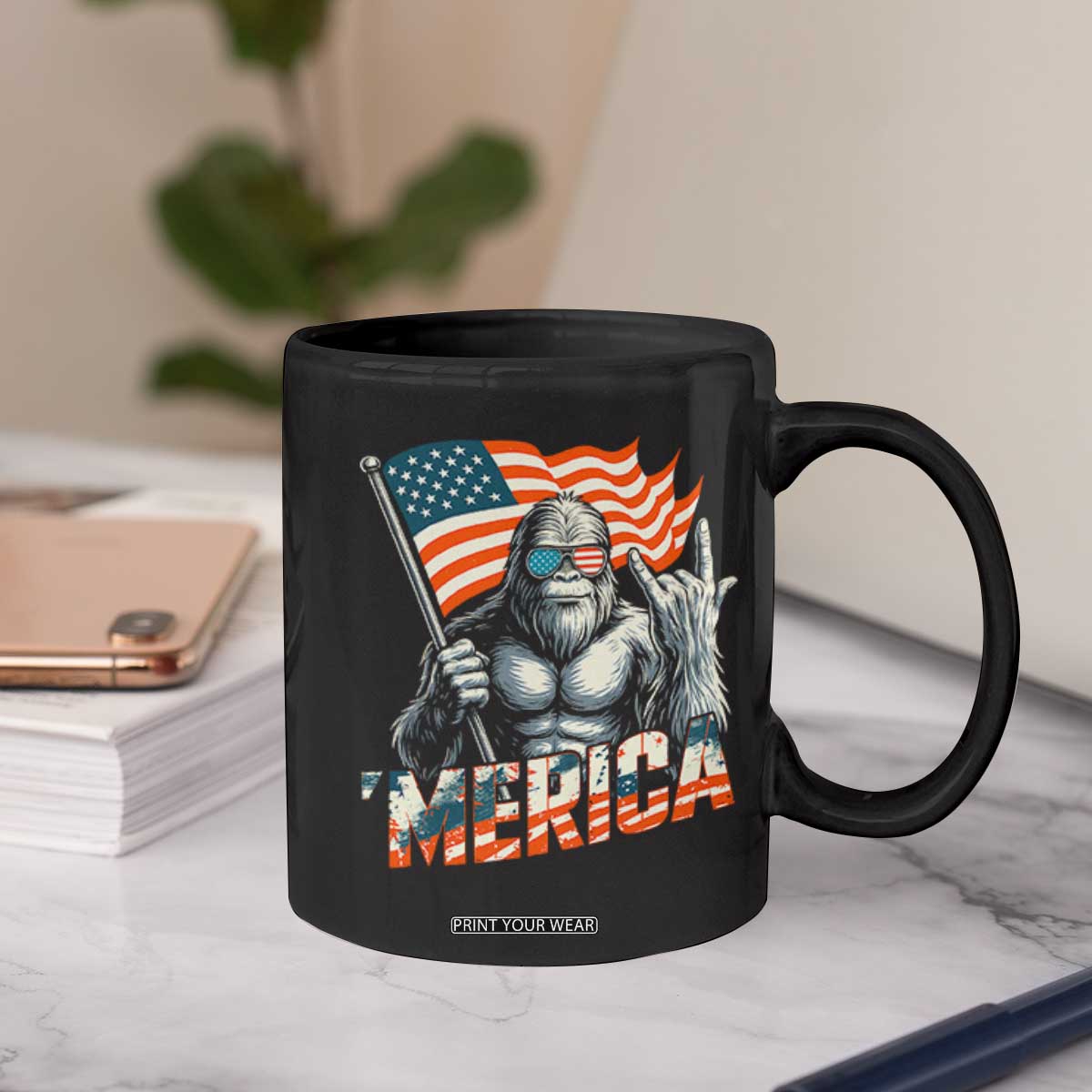 Funny Bigfoot Merica 4th Of July Coffee Mug American Flag Patriotic Sasquatch TS11 Print Your Wear