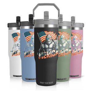 Funny Bigfoot Merica 4th Of July Flip Straw Tumbler American Flag Patriotic Sasquatch TS11 Print Your Wear