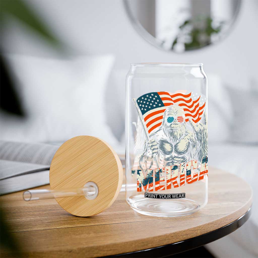 Funny Bigfoot Merica 4th Of July Glass Can American Flag Patriotic Sasquatch TS11 Print Your Wear