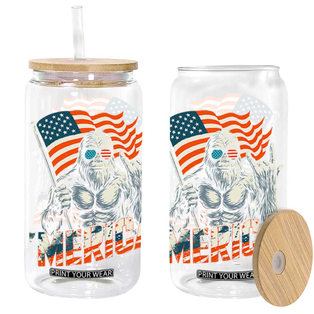 Funny Bigfoot Merica 4th Of July Glass Can American Flag Patriotic Sasquatch TS11 Black Print Your Wear