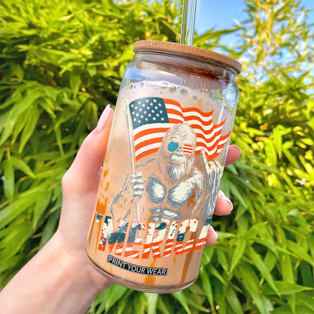 Funny Bigfoot Merica 4th Of July Glass Can American Flag Patriotic Sasquatch TS11 Print Your Wear