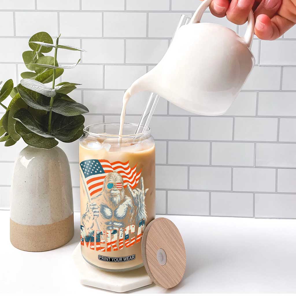 Funny Bigfoot Merica 4th Of July Glass Can American Flag Patriotic Sasquatch TS11 Print Your Wear