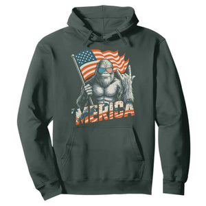 Funny Bigfoot Merica 4th Of July Hoodie American Flag Patriotic Sasquatch TS11 Dark Forest Green Print Your Wear