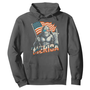 Funny Bigfoot Merica 4th Of July Hoodie American Flag Patriotic Sasquatch TS11 Dark Heather Print Your Wear