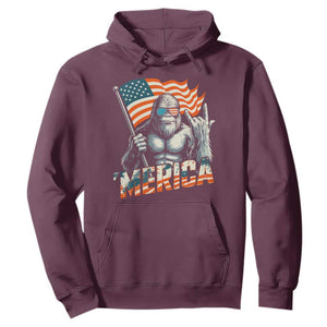 Funny Bigfoot Merica 4th Of July Hoodie American Flag Patriotic Sasquatch TS11 Maroon Print Your Wear
