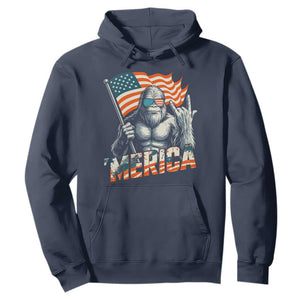 Funny Bigfoot Merica 4th Of July Hoodie American Flag Patriotic Sasquatch TS11 Navy Print Your Wear